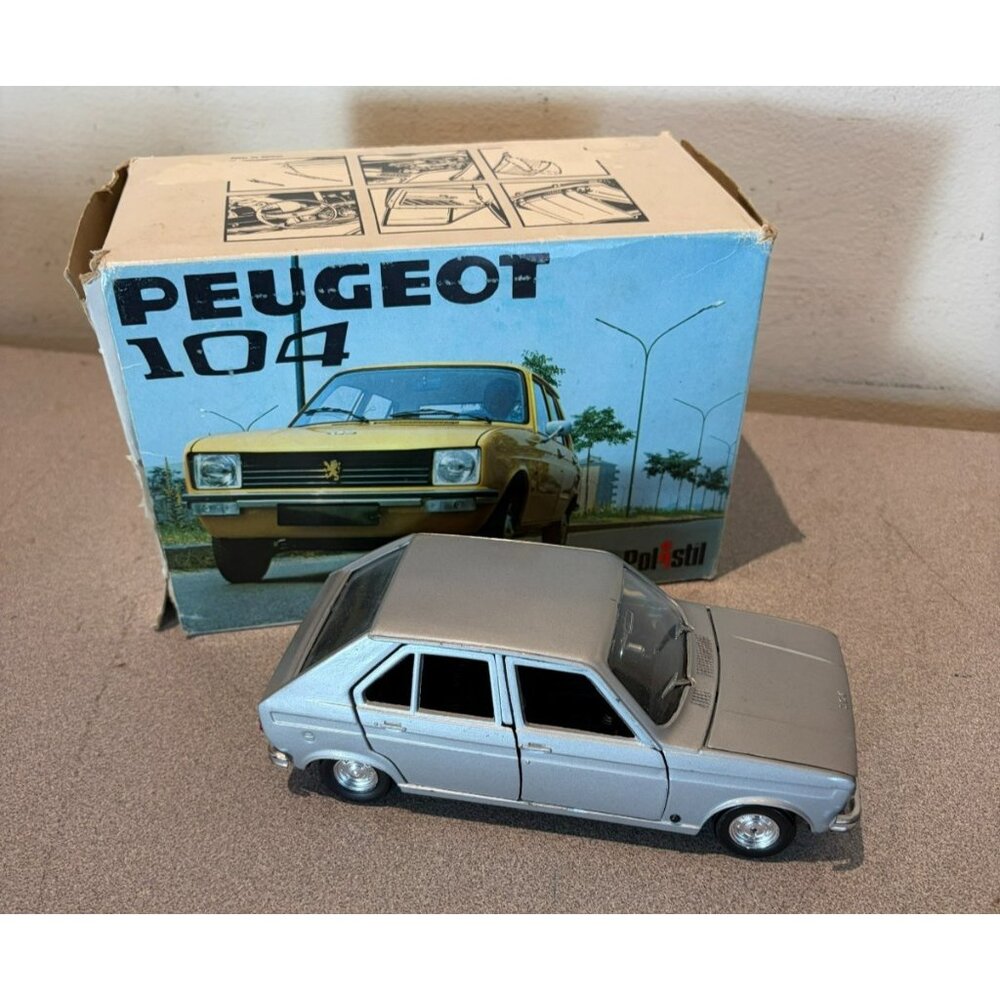 Vintage Peugeot 104 Polisti 1/25 Diecast model in box silver Italy Rare!